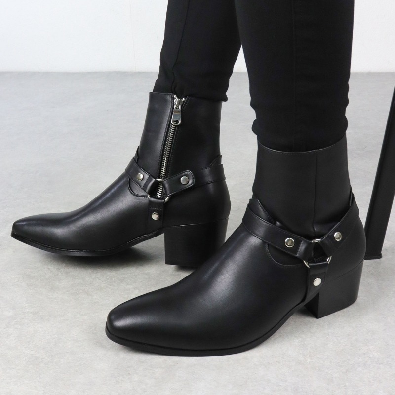 Men Formal Wear With Boots - デザイナー男性ブーツクラシックチェルシーアンクルブーツファッションハイヒールビジネスドレスブーツ男性のための高品質本革ブーツ
