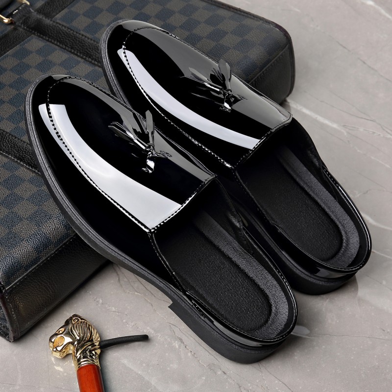 メンズ ブラック パテントレザー ミュール タッセル装飾 ス - Formal Men Daily Wear Footwear のレビューと価格