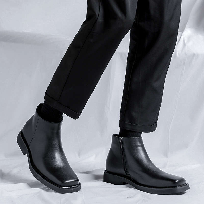 メンズカジュアルレザーアンクルブーツブラック,ファッショナブ - Men Formal Wear With Boots のレビューと価格