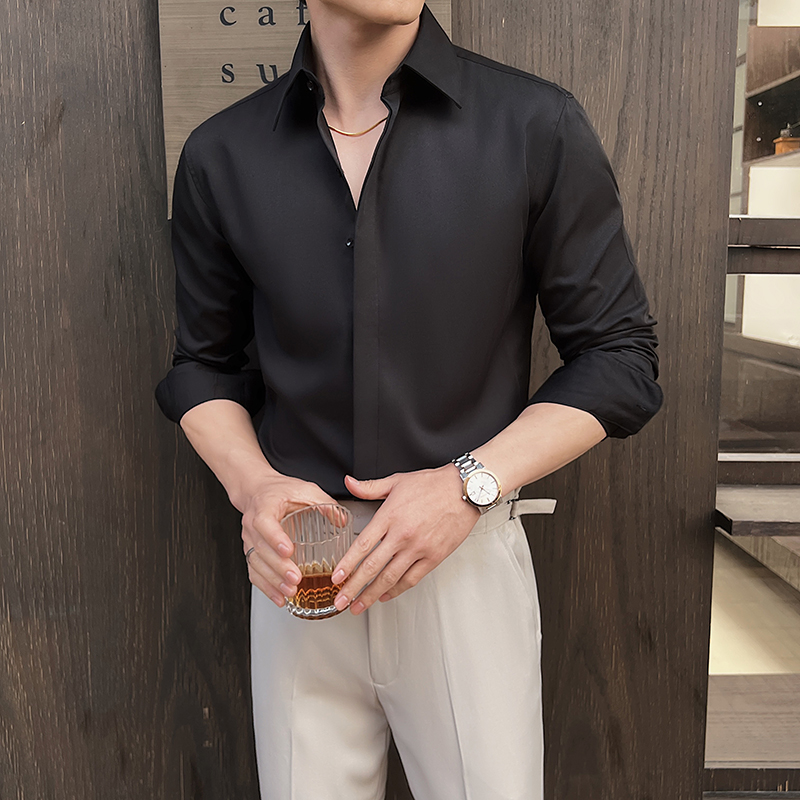 メンズ ホワイト長袖ドレス シャツ - スリムで快適な生地。 - Men Formal Wear Modern のレビューと価格