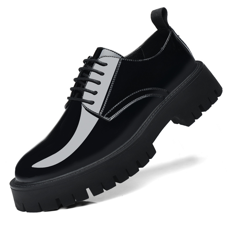 メンズブラックパテントレザーレースアップチャンキープラットフ - Men Formal Wear All Black のレビューと価格