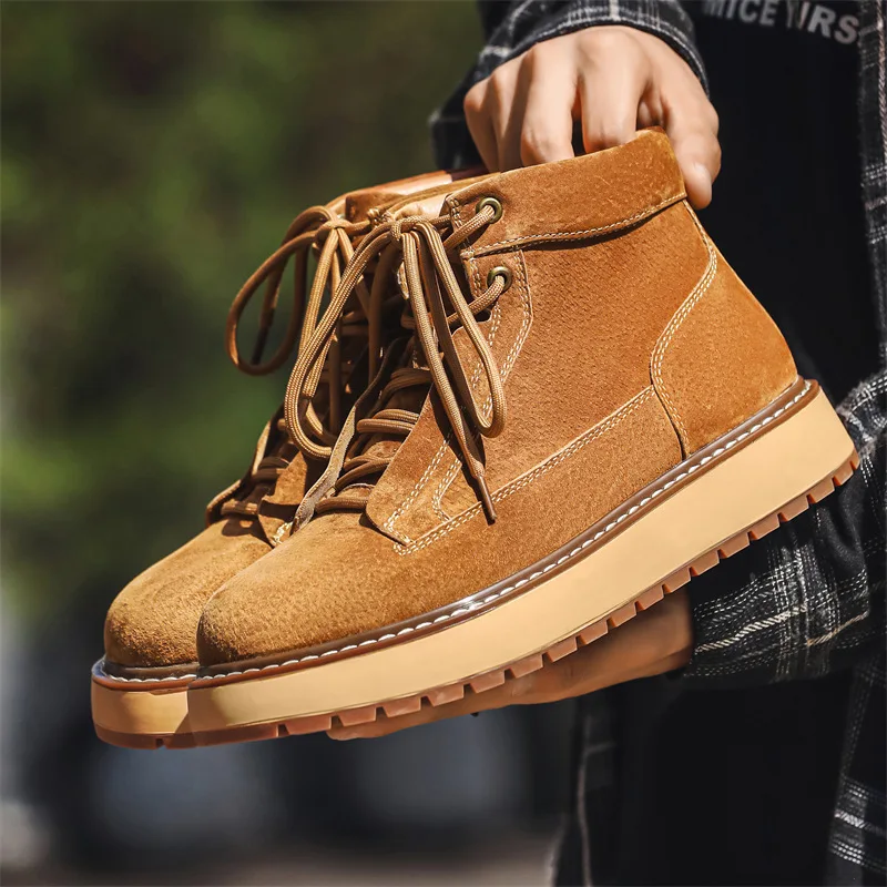 新しい秋冬手作り牛革スエードレザーシューズメンズアウトドアツ - Men Formal Wear With Boots のレビューと価格