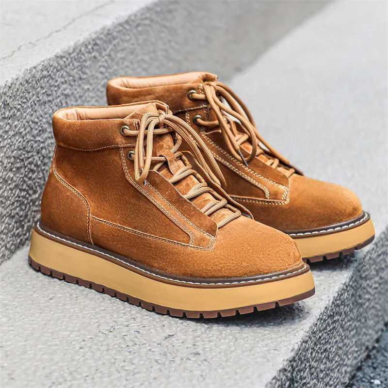 新しい秋冬手作り牛革スエードレザーシューズメンズアウトドアツ - Men Formal Wear With Boots のレビューと価格