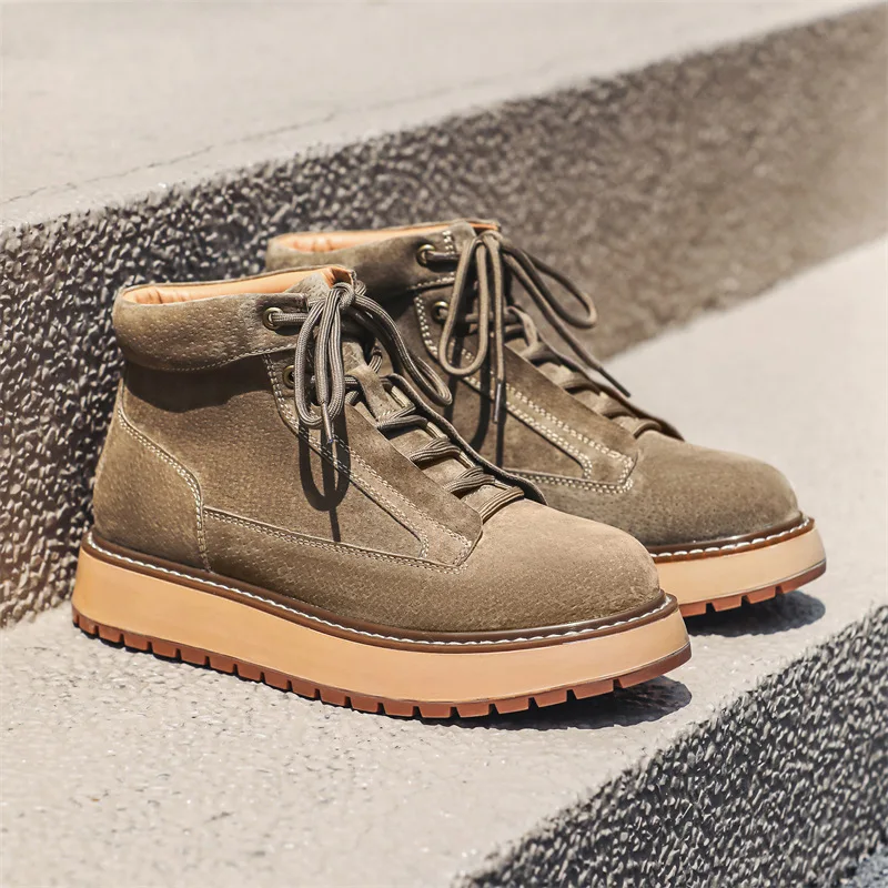 新しい秋冬手作り牛革スエードレザーシューズメンズアウトドアツ - Men Formal Wear With Boots のレビューと価格