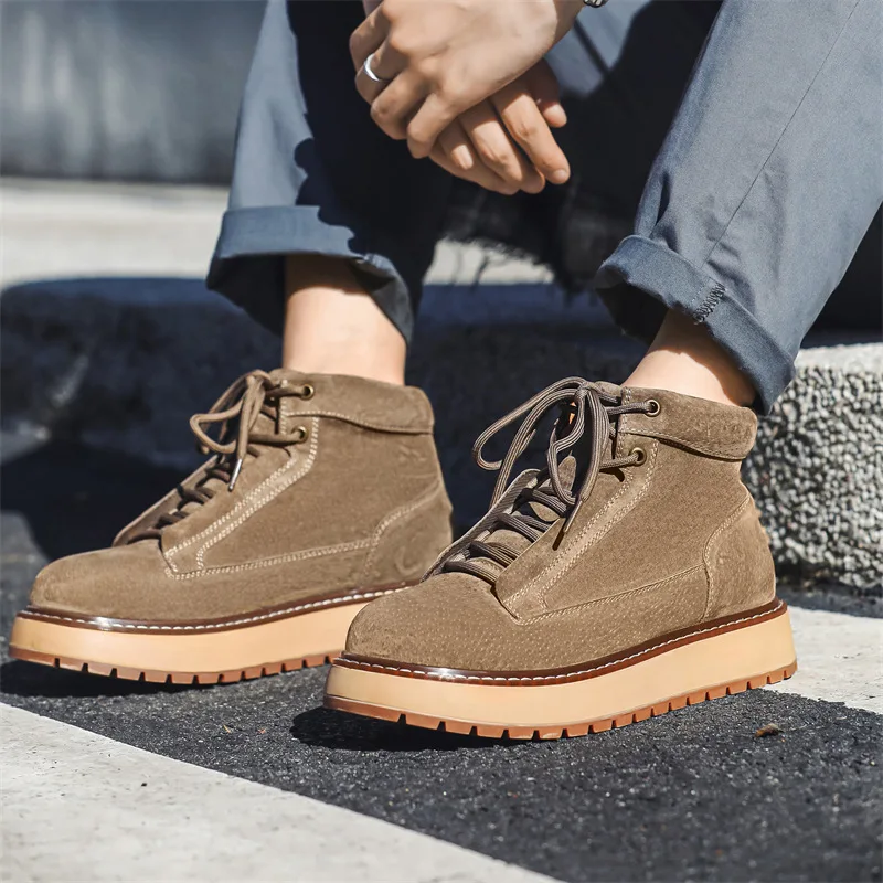 新しい秋冬手作り牛革スエードレザーシューズメンズアウトドアツ - Men Formal Wear With Boots のレビューと価格