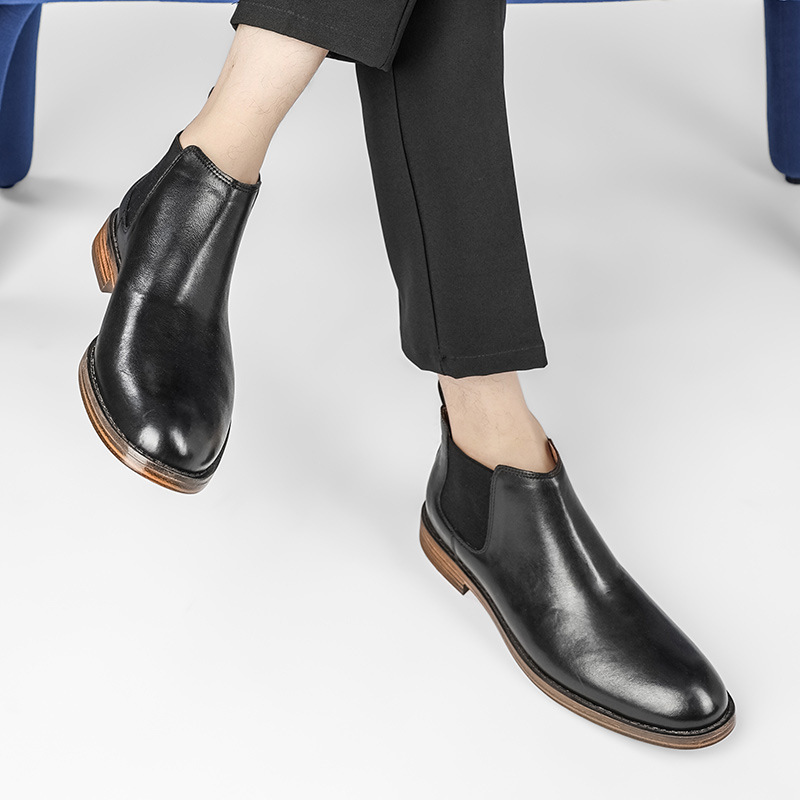 メンズビジネスファッションドレスブーツ本革チェルシーブーツ男 - Men Formal Wear With Boots のレビューと価格