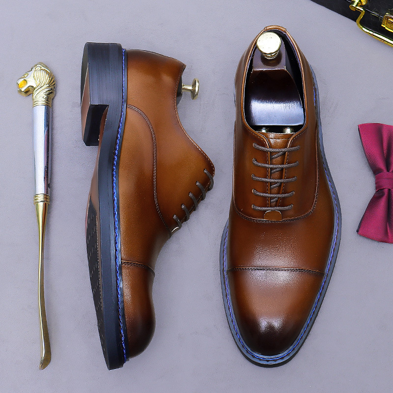 コニャック カップトゥ オックスフォードシューズ 本革 レー - Formal Men Daily Wear Footwear のレビューと価格
