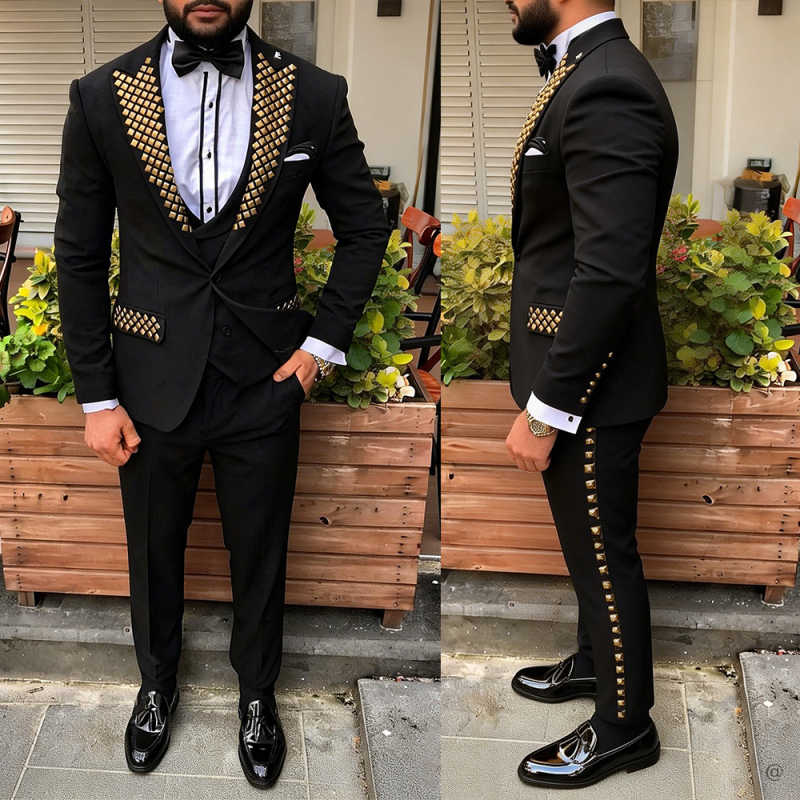 現代男性タキシードビーズ付きピークドラペルウェディングスーツ - Men Formal Wear Modern のレビューと価格