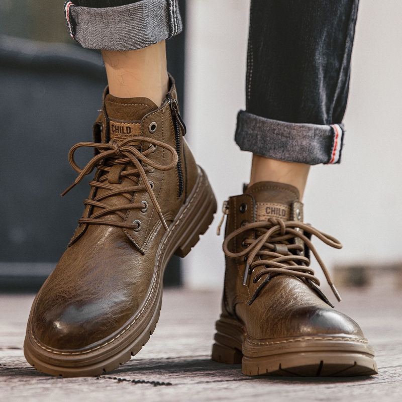 秋・冬用の暖かいメンズブーツ、バイク用ブーツ、手作りの革製ブ - Men Formal Wear With Boots のレビューと価格