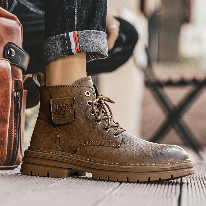 秋・冬用の暖かいメンズブーツ、バイク用ブーツ、手作りの革製ブ - Men Formal Wear With Boots のレビューと価格